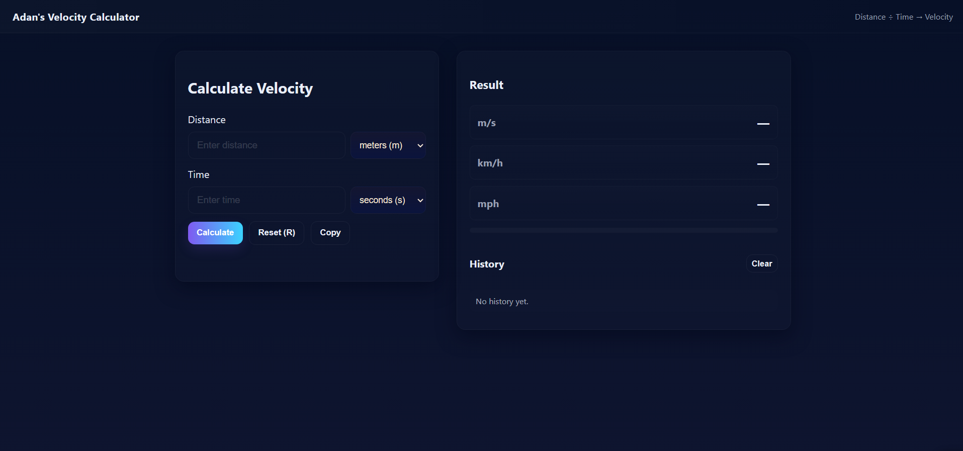 Velocity Calculator